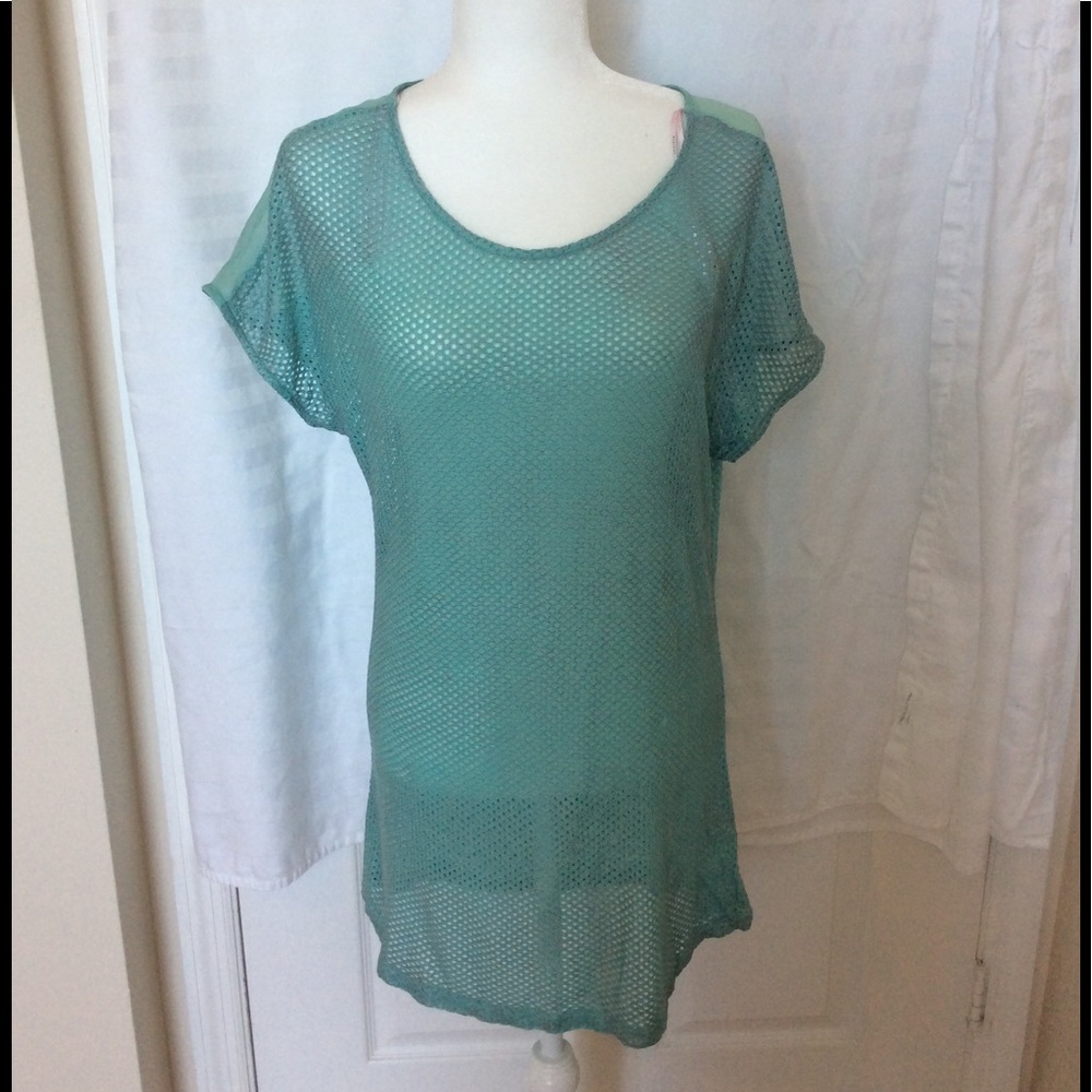 Pleione Perforated Metallic Seafoam Green Tunic - Picture 1 of 7